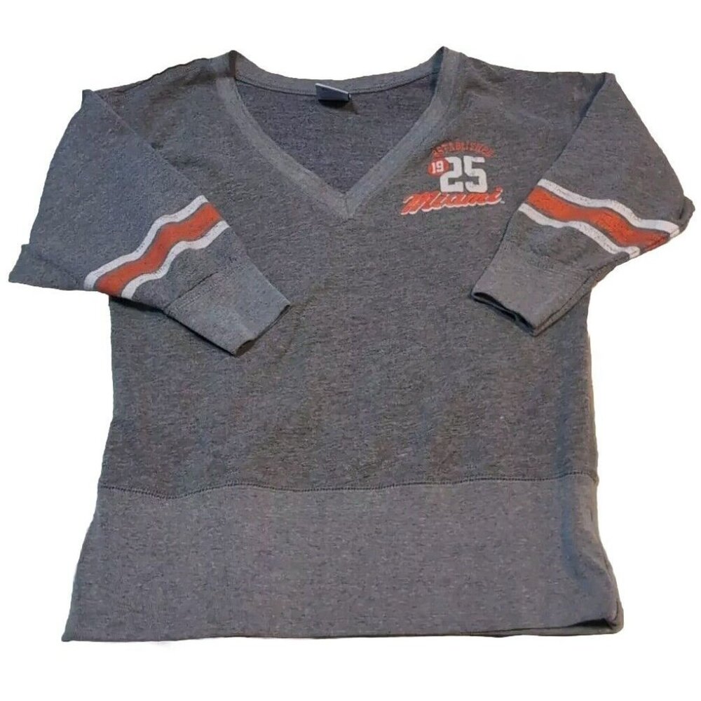 Ladies University Of Miami Sweatshirt - Est. 1925 NCAA Gray - 3/4 sleeves - M